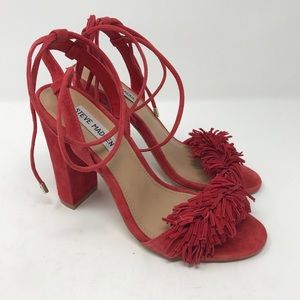 Steve Madden Red Suede Shag Block Heels